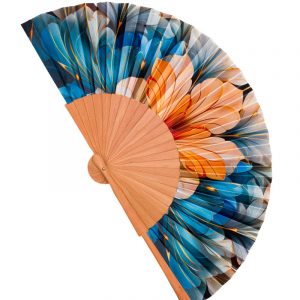 Folding handheld Fan made of Wood and Artificial Silk