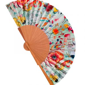 Folding handheld Fan made of Wood and Artificial Silk, handcrafted in Spain. Art Nouveau style